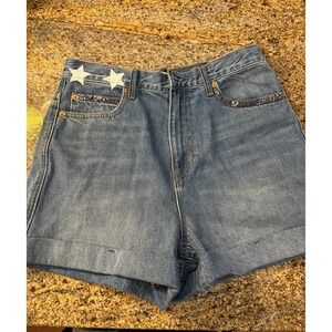 Gap Womens Jean Shorts Size 30 Tall Blue Denim Cotton Star Print High Rise
